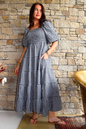 Nonni Gingham Darling Dress Navy
